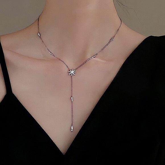 Sterling Silver Dainty Star Necklace, CZ Necklace, North Star Crystal - Picture 4 of 11